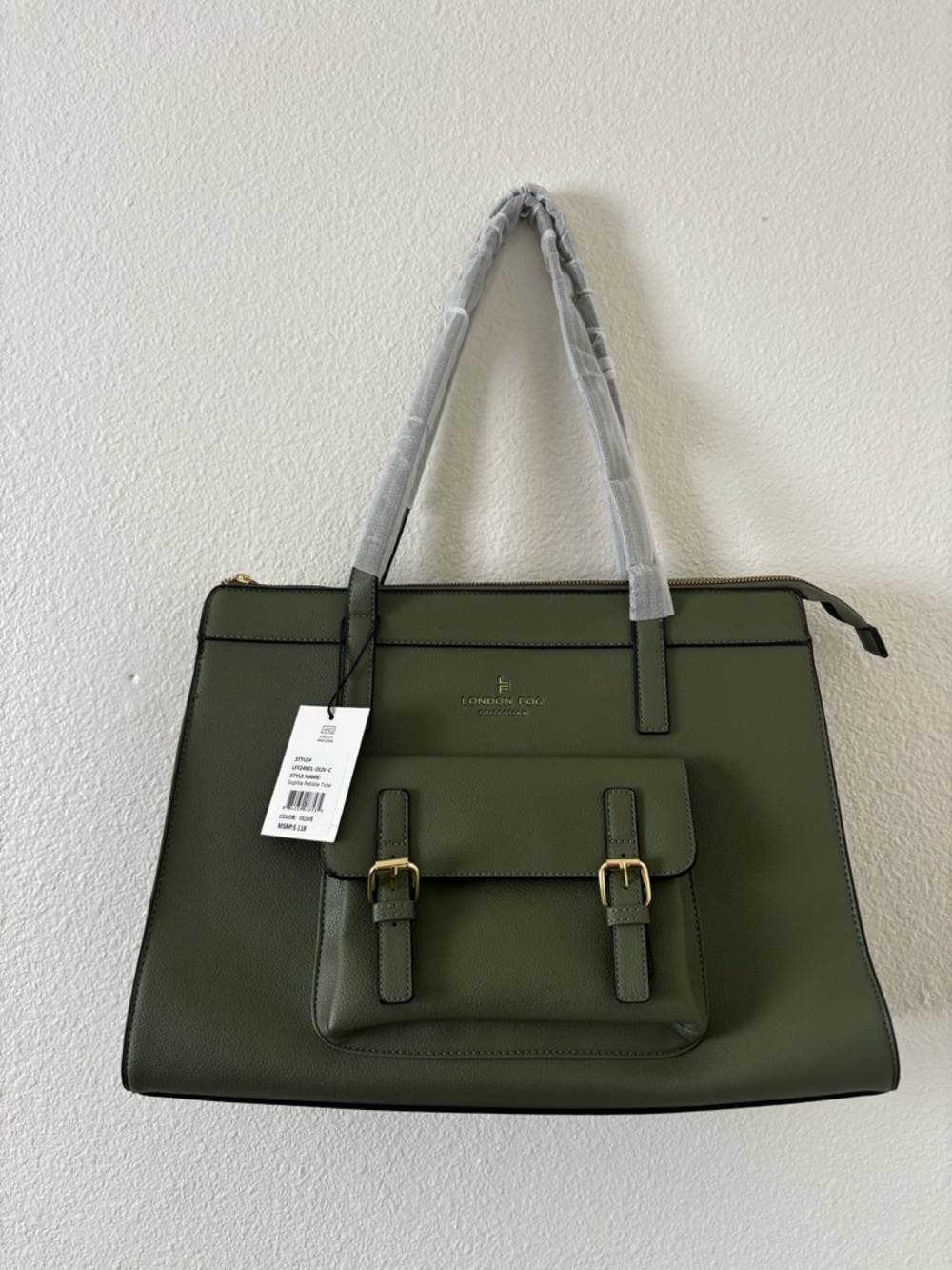 London Fog Olive Green Structured Shoulder Tote